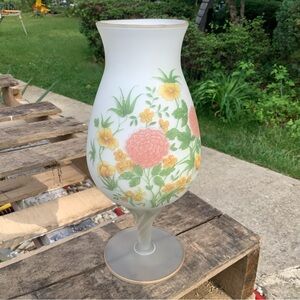 Frosted Satiny Finish Romantic Floral Zinnia Hurricane Candle Vase